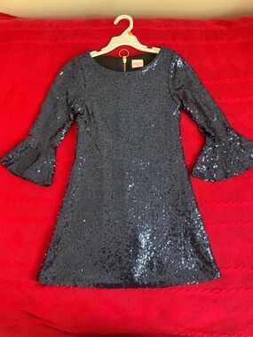 Zoe Ltd Navy Sequin Bell-Sleeve Dress